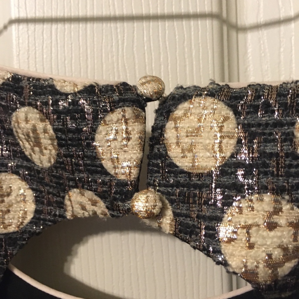 ModCloth polka dot black metallic gold dress sz L - Picture 5 of 7